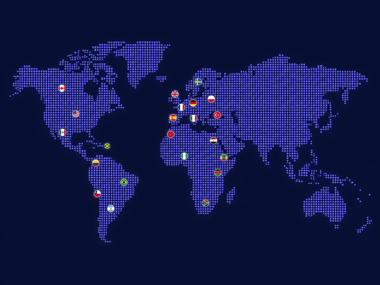 Dotted world map showing Teleview coverage across countries
